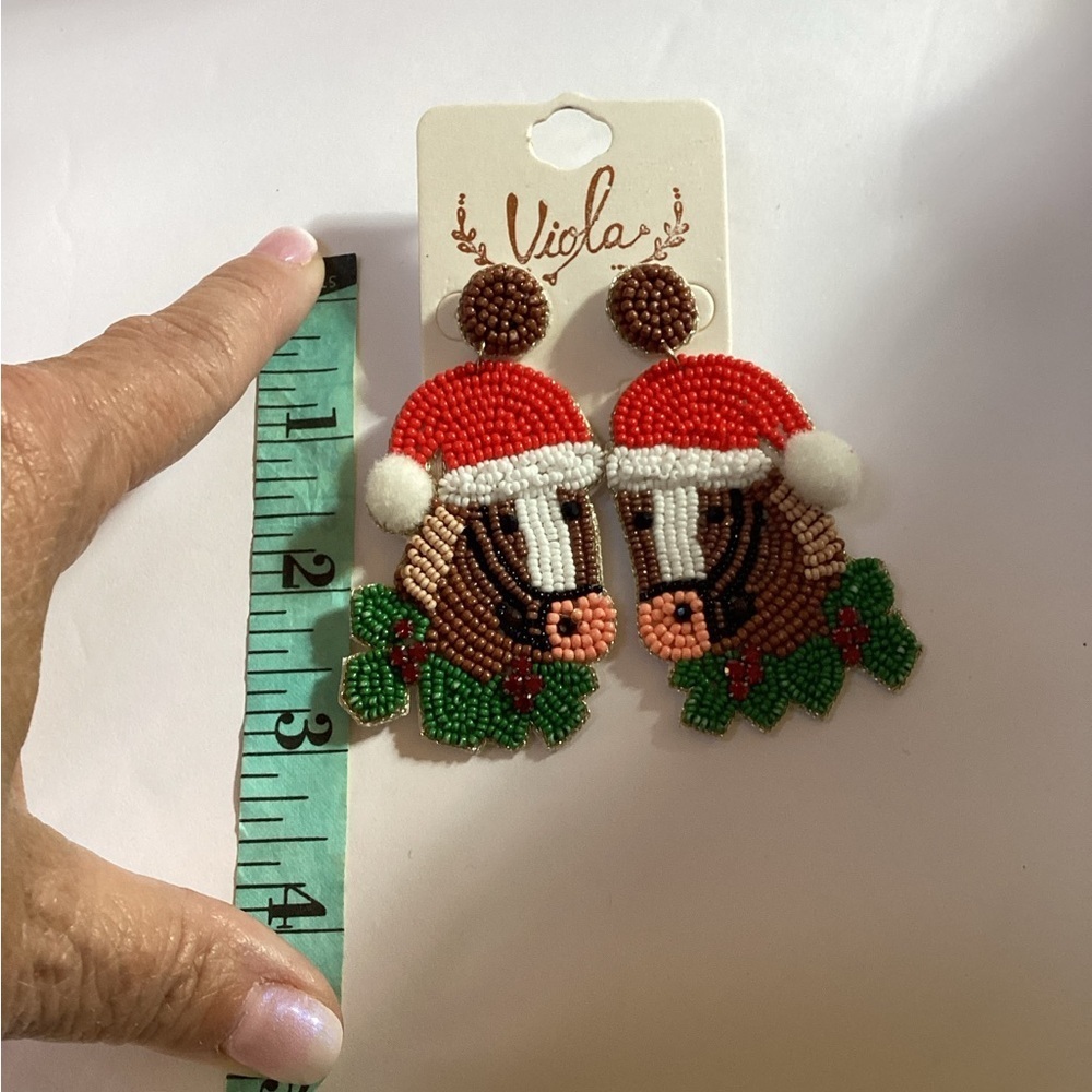 Viola, Beaded Festive Horse Dangle Pierced Earrings. NWT - Picture 3 of 3